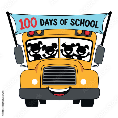 Wallpaper Mural Happy yellow school bus with cheerful kids celebrating 100 days of school Torontodigital.ca