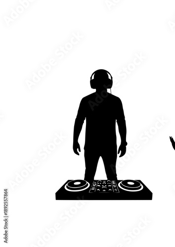 Future DJ Performance Silhouette, Bionic Music Producer, High Tech Electronic Music Event and Inclusive Nightlife Technology Vector