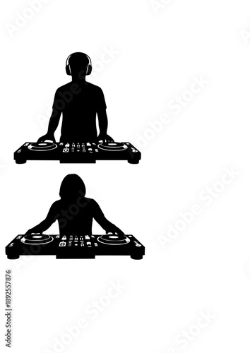 Future DJ Performance Silhouette, Bionic Music Producer, High Tech Electronic Music Event and Inclusive Nightlife Technology Vector