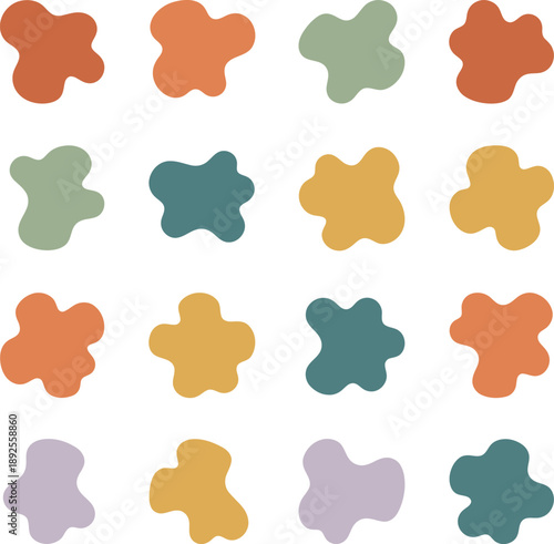 Set of sixteen abstract organic shapes in muted earth tone colors