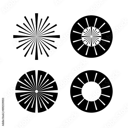 Set of Design Elements and Abstract Icons on Black Background.