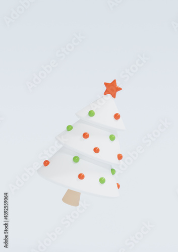 3d render of christmas tree on light background, no AI