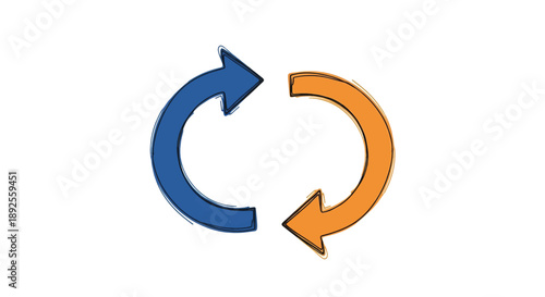 Circular arrows in blue and orange illustrating connection, process, and repetition.