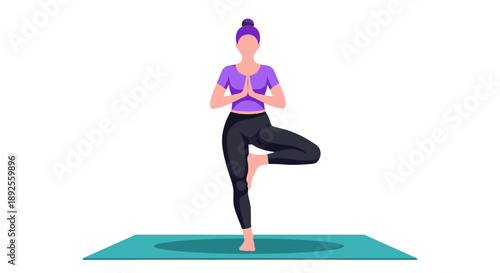 Focused woman balancing in Vrikshasana for health and mental wellness