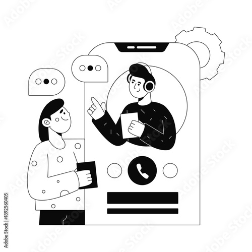 Customer Assistance Vector Black and white Illustration