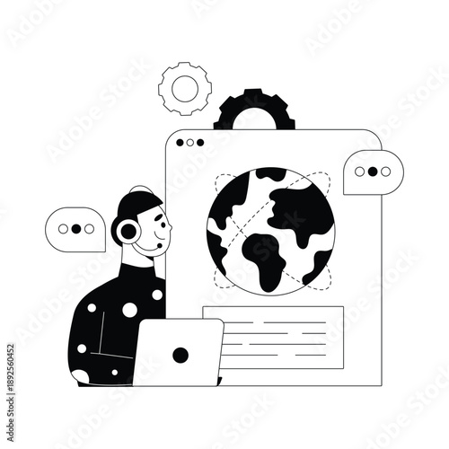 Customer Support Vector Black and white Illustration
