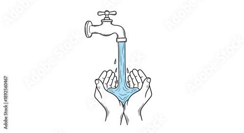 Hands Catching Flowing Water from a Tap - Water Conservation and Purity