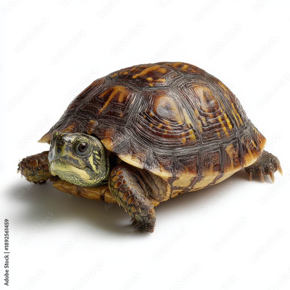 Obraz premium Single turtle on a white background with studio lighting
