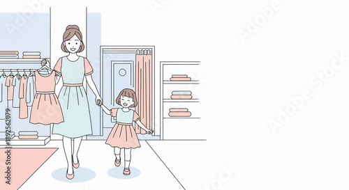 Happy Mother and Daughter Shopping for Clothes in a Boutique