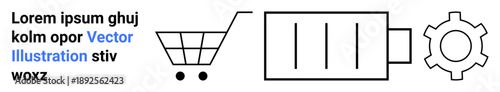 Shopping cart, battery, and gear communicate themes thumbs up e-commerce, productivity, energy management, and technology. Ideal for tech platforms, digital tools, e-commerce innovation workflow