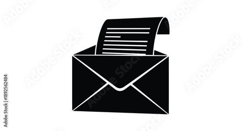 Black silhouette of an envelope containing a rolled document or letter