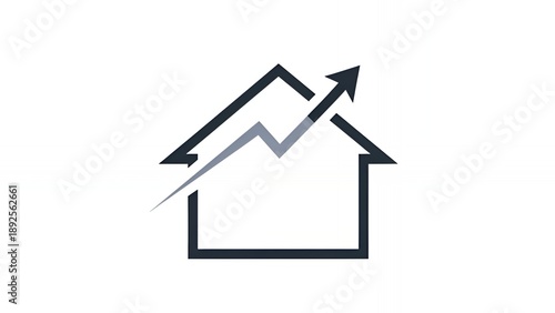 Minimalist house icon with upward financial growth arrow