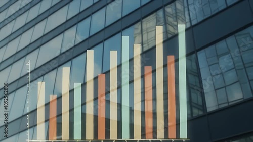 Wallpaper Mural Dynamic digital bar graph overlayed on a modern glass facade building, symbolizing financial progress and economic expansion within an urban corporate environment Torontodigital.ca