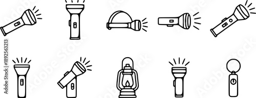 set of outline icons flashlight silhouette 
