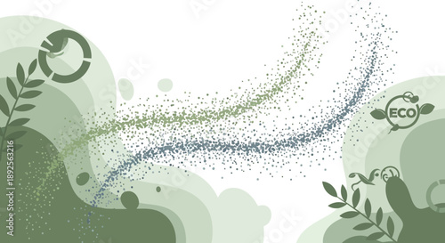 EcoFriendly Design with Abstract Green Elements and Particle Stream.