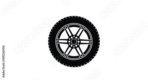 Simple black and white illustration of a car tire with a detailed tread