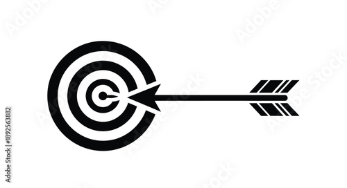 Black arrow hitting a black target with concentric circles