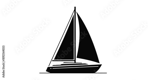 Simple black silhouette of a sailboat on a white background