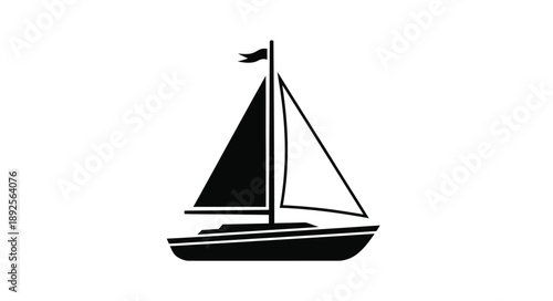 Simple black silhouette of a sailboat with a raised flag