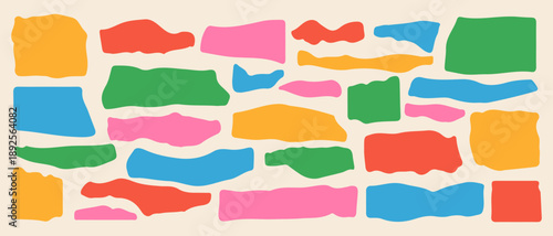 Torn paper banners. Colorful ripped paper frame. Collage craft shape and torned sheets. Ripped edge borders for scrapbook, design layouts. Vector textures silhouettes backgroun