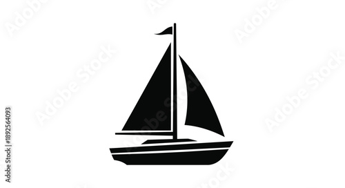 Simple black silhouette of a sailboat on a white background