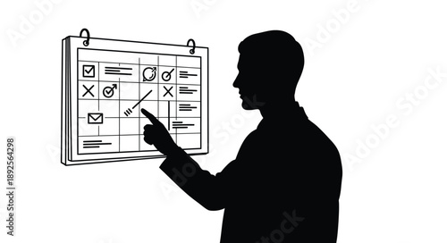 Man pointing at a calendar with checked and crossed off dates