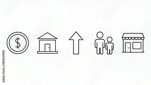 Minimalist financial and family growth icon set on white background