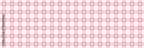 Pastel pink heart gingham plaid cute retro seamless pattern vector banner background