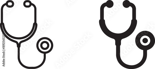 Stethoscope health icon silhouette and outline vector in black for medical and healthcare use.