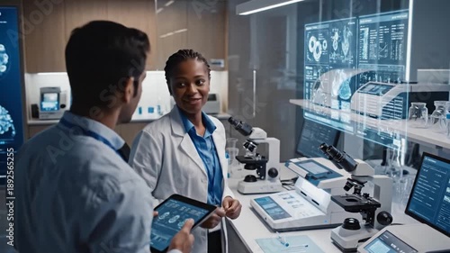 Scientists Analyzing Data in a Modern Laboratory Setting.
