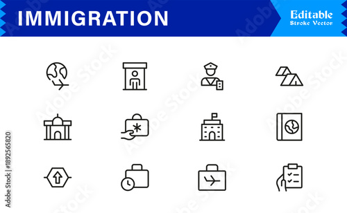 Immigration and Visa Line Icon Set – Modern, Professional, and Pixel-Perfect Minimal Outline Symbols