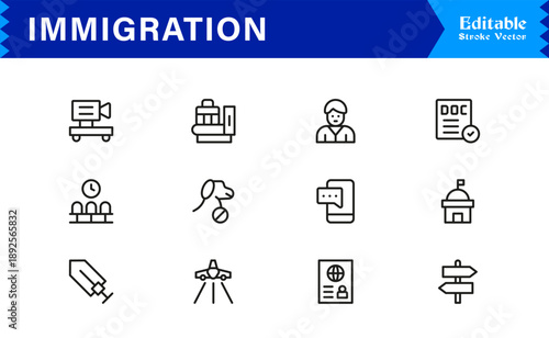 Immigration and Visa Line Icon Set – Modern, Professional, and Pixel-Perfect Minimal Outline Symbols