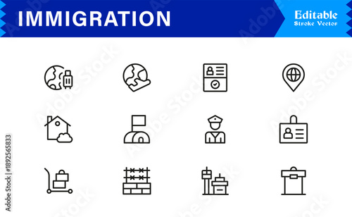 Immigration and Visa Line Icon Set – Modern, Professional, and Pixel-Perfect Minimal Outline Symbols