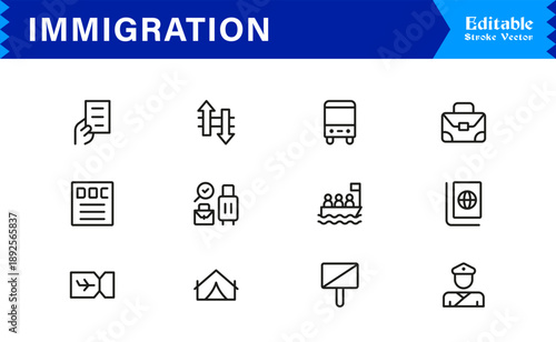 Immigration and Visa Line Icon Set – Modern, Professional, and Pixel-Perfect Minimal Outline Symbols