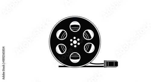 Black and white film reel icon with a connected video cable