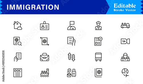 Immigration and Visa Line Icon Set – Modern, Professional, and Pixel-Perfect Minimal Outline Symbols