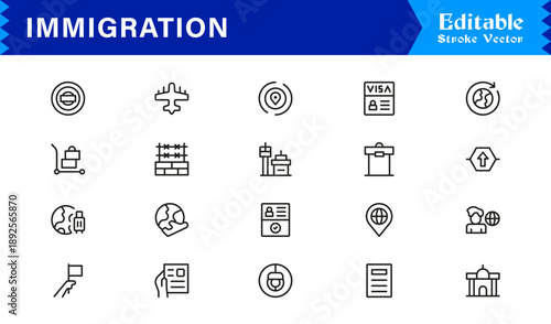 Immigration and Visa Line Icon Set – Modern, Professional, and Pixel-Perfect Minimal Outline Symbols