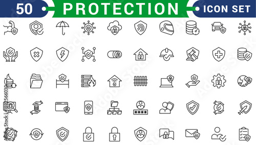 Safety, security, protection thin line icons. Editable stroke. For website marketing design, logo, app, template, ui, etc. Vector illustration.