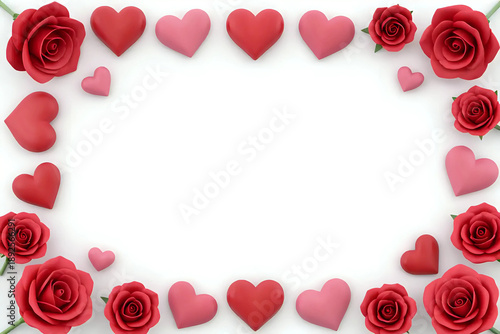 Valentine's Day Background Photo Love Frame Hearts Roses and Romantic Border 3D Valentines Elements Love Festive Season Vector Illustration February 14 Presentation or Programme In Love Design 8