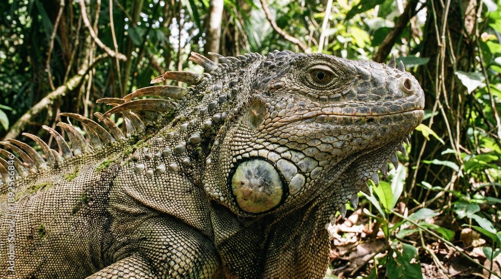 Fototapeta premium Profile of a Green Iguana in the wild(グリーンイグアナの横顔)