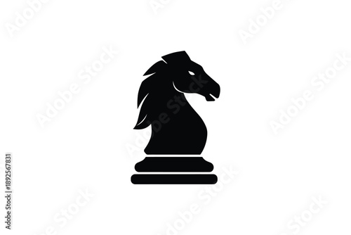 Black silhouette of chess knight piece isolated on white background for strategy game
