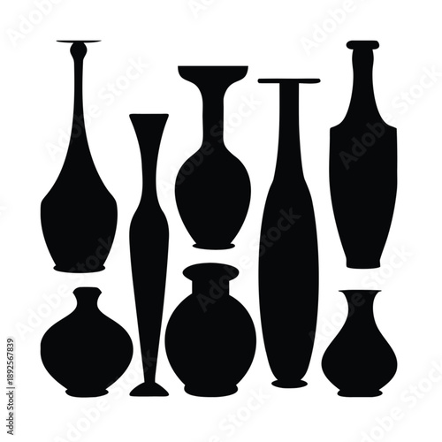 Set of empty glass vases and ceramic containers for water or wine isolated on a white background as a vector illustration for home decor and interior design
