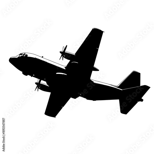 Military Transport Aircraft Silhouette Isolated on White Background