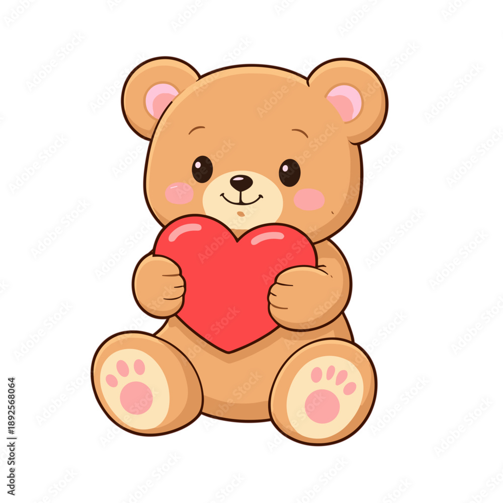 Fototapeta premium Cute Teddy Bear Holding Red Heart, Adorable Plush Toy