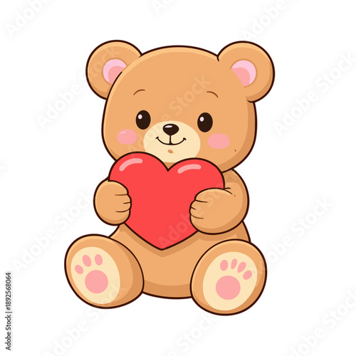 Cute Teddy Bear Holding Red Heart, Adorable Plush Toy
