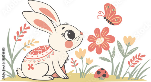 Easter poster and banner template with Easter eggs in the nest on light blue background.Greetings .
Colourful easter banner with bunnies, eggs and flowers. Vector