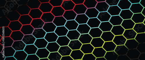 Hexagonal cyberspace green background. Hexagon grid tech pattern.
