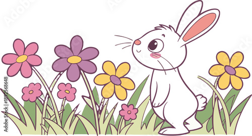 Easter poster and banner template with Easter eggs in the nest on light blue background.Greetings .
Colourful easter banner with bunnies, eggs and flowers. Vector