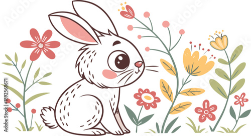 Easter poster and banner template with Easter eggs in the nest on light blue background.Greetings .
Colourful easter banner with bunnies, eggs and flowers. Vector
