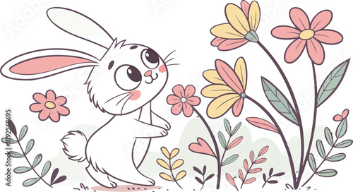 Easter poster and banner template with Easter eggs in the nest on light blue background.Greetings .
Colourful easter banner with bunnies, eggs and flowers. Vector